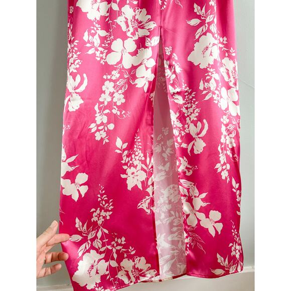 Reformation | NWT | Frankie Silk Dress | Hothouse Pink/Cream Floral | Sz 10 - Picture 8 of 12